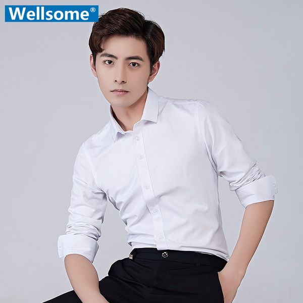 bussiness office solid men's shirts social shirts mens shirt with long sleeves casual white shirt 2020 male blouse, White;black
bussiness office solid men's shirts social shirts mens shirt with long sleeves casual white shirt 2020 male blouse, White;black