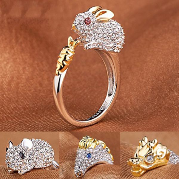 european style female animal ring crystal dog pig open wedding rings promise adjustable engagement rings for women, Golden;silver
european style female animal ring crystal dog pig open wedding rings promise adjustable engagement rings for women, Golden;silver