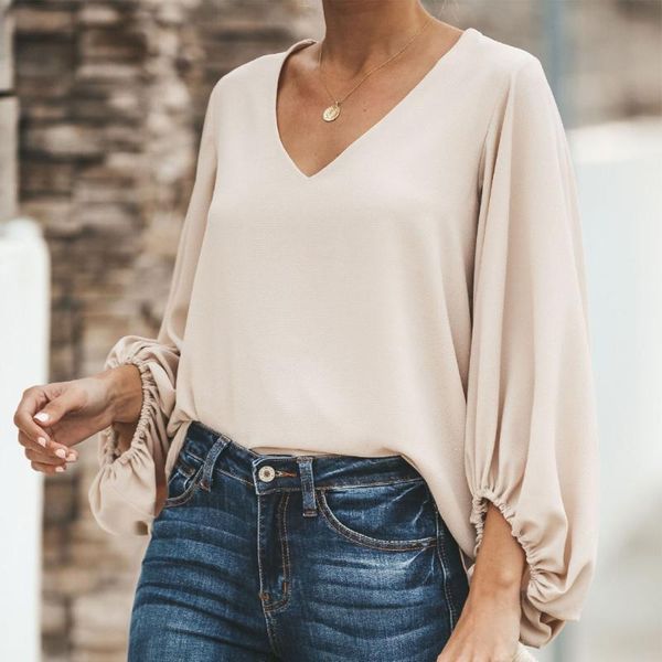2020 women's casual sweet and cute solid loose shirt casual lantern sleeve balloon sleeve v-neck female blouse, White
2020 women's casual sweet and cute solid loose shirt casual lantern sleeve balloon sleeve v-neck female blouse, White