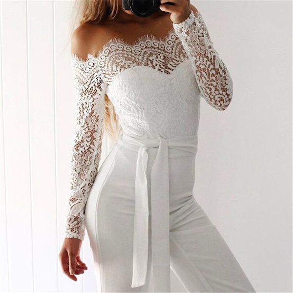 women jumpsuit fashion slash neck long sleeve long bodysuit casual elegant lace patchwork solid romper female, Black;white
women jumpsuit fashion slash neck long sleeve long bodysuit casual elegant lace patchwork solid romper female, Black;white