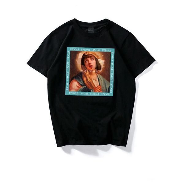 men's t-shirt summer hip-hop casual cotton t-shirt funny virgin mary print short sleeve street costume, White;black 
men's t-shirt summer hip-hop casual cotton t-shirt funny virgin mary print short sleeve street costume, White;black