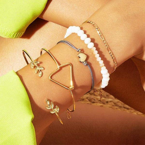 european and american new fashion geometric love leaf bracelet set 5 piece set creative retro simple rice bead bracelet, Black
european and american new fashion geometric love leaf bracelet set 5 piece set creative retro simple rice bead bracelet, Black