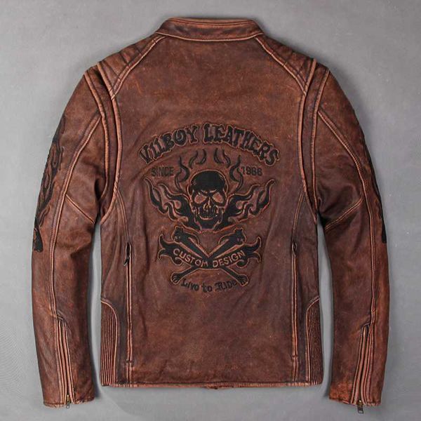 skulls vintage cow motorcycle men's stand collar genuine biker jacket slim fit brown leather coat men, Black
skulls vintage cow motorcycle men's stand collar genuine biker jacket slim fit brown leather coat men, Black