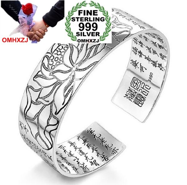 

omhxzj wholesale fashion lotus heart sutra woman kpop star fine 990 sterling silver opening bracelet gift bangles sz24, Golden;silver