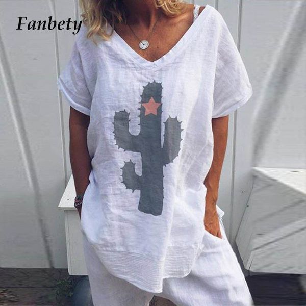 fanbety women soft cotton linen loose blouse shirts elegant cactus print v-neck blusa 2019 summer short sleeve pullover 5xl, White
fanbety women soft cotton linen loose blouse shirts elegant cactus print v-neck blusa 2019 summer short sleeve pullover 5xl, White