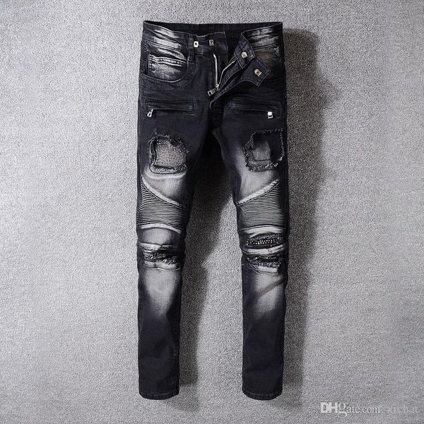 mens pleated skinny black jeans fashion designer patches ripped fold panelled zipper slim fit motorcycle biker hip hop denim pants 1053, Blue
mens pleated skinny black jeans fashion designer patches ripped fold panelled zipper slim fit motorcycle biker hip hop denim pants 1053, Blue