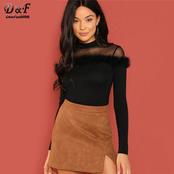 dotfashion black long sleeve tee shirt women 2018 mesh yoke faux fur detail fitted elegant autumn clothing slim fit t-shirt, White
dotfashion black long sleeve tee shirt women 2018 mesh yoke faux fur detail fitted elegant autumn clothing slim fit t-shirt, White