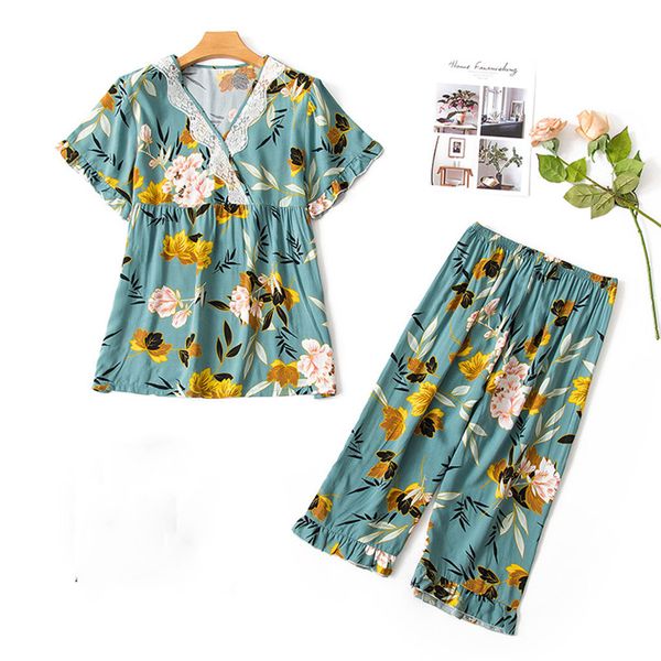 2019 summer women fashion printing pattern pajamas sleepwear nightwear 2pc set vaatteet store, Blue;gray 
2019 summer women fashion printing pattern pajamas sleepwear nightwear 2pc set vaatteet store, Blue;gray