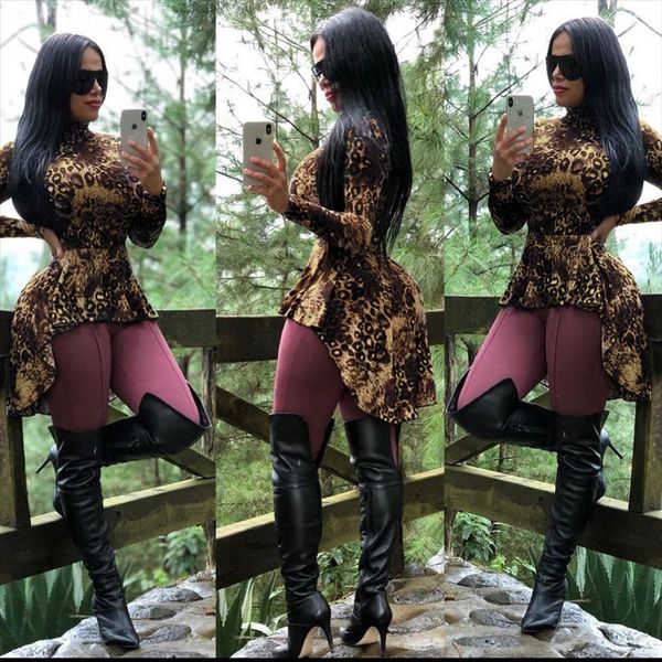 long sleeve irregular leopard print women's long sleeve irregular leopard print women's top, White