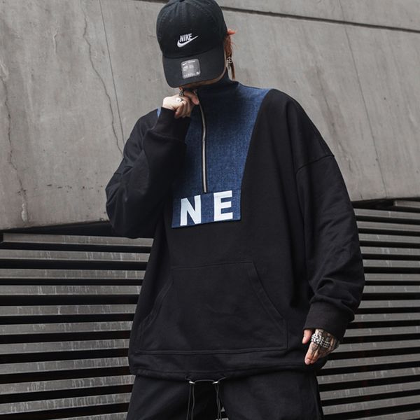 male streetwear loose pullover hoodie denim splice sweatshirt men high street hip hop long sleeve sweatshirt, Black
male streetwear loose pullover hoodie denim splice sweatshirt men high street hip hop long sleeve sweatshirt, Black