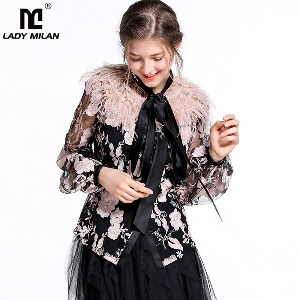 new arrival 2019 women's bow collar long sleeves embroidery feather detailing fashion designer runway shirts blouse, White
new arrival 2019 women's bow collar long sleeves embroidery feather detailing fashion designer runway shirts blouse, White