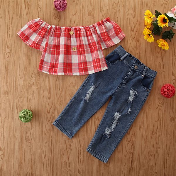 girls suits 2020 summer new children's short-sleeved plaid shirt + hole denim trousers two-piece suit, White
girls suits 2020 summer new children's short-sleeved plaid shirt + hole denim trousers two-piece suit, White