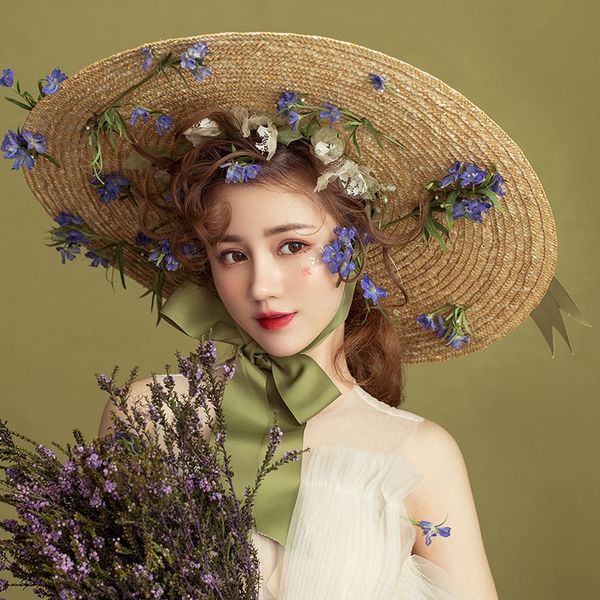 big eaves avocado green bandage bride p female straw straw hat summer flat holiday beach sun hat, Blue;gray
big eaves avocado green bandage bride p female straw straw hat summer flat holiday beach sun hat, Blue;gray