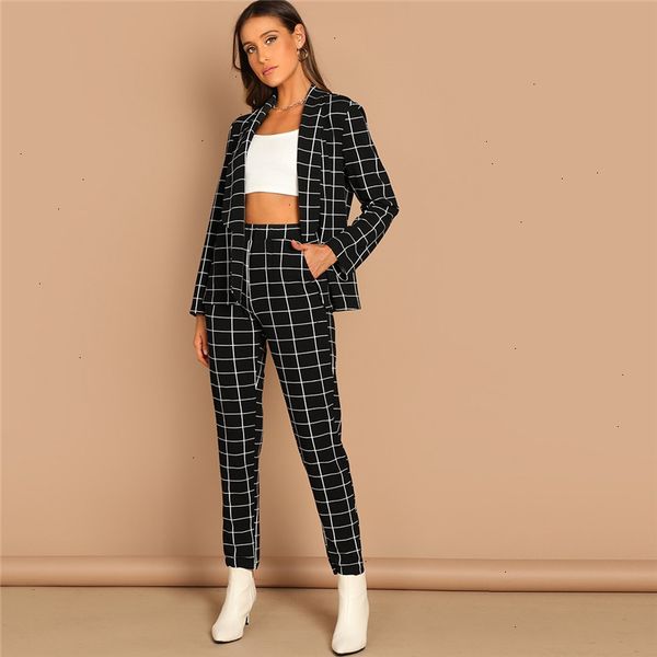 black stretchy grid print shawl collar plaid long sleeve blazer pants set women autumn workwear morden stand collar lady twopiece, White
black stretchy grid print shawl collar plaid long sleeve blazer pants set women autumn workwear morden stand collar lady twopiece, White