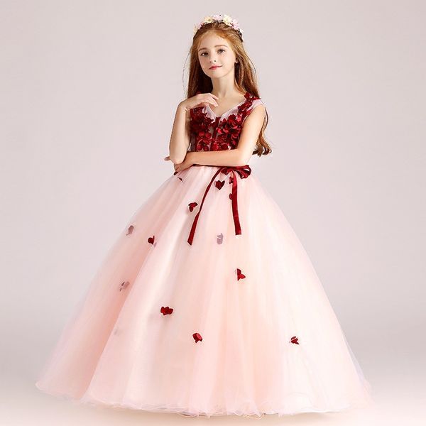 children' long wedding dress birthday pink host walking show piano costume, White;blue
children' long wedding dress birthday pink host walking show piano costume, White;blue