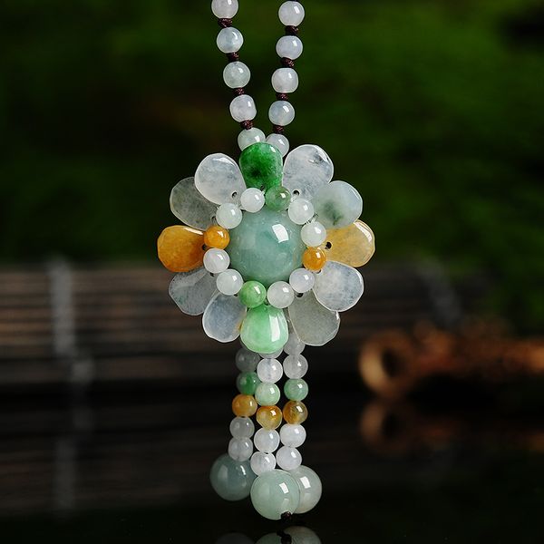natural burmese original hand-woven jade bead necklace sun flower pendant jade national wind sweater chain to send certificate, Silver
natural burmese original hand-woven jade bead necklace sun flower pendant jade national wind sweater chain to send certificate, Silver