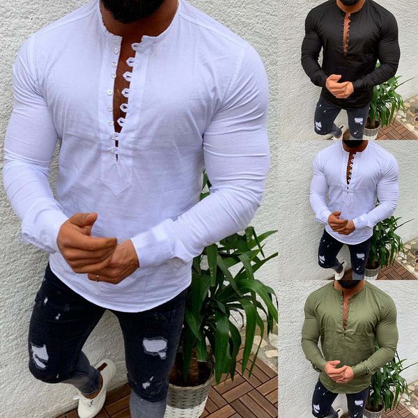 2019 fashion new mens slim fit cotton shirts casual solid long sleeve o neck muscle male blouse breathable soft size -2xl, White;black
2019 fashion new mens slim fit cotton shirts casual solid long sleeve o neck muscle male blouse breathable soft size -2xl, White;black