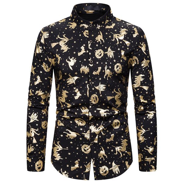 shiny gold pumpkin foil print henley shirt men slim fit long sleeve mens dress shirts halloween party prom shirt male costumes, White;black
shiny gold pumpkin foil print henley shirt men slim fit long sleeve mens dress shirts halloween party prom shirt male costumes, White;black