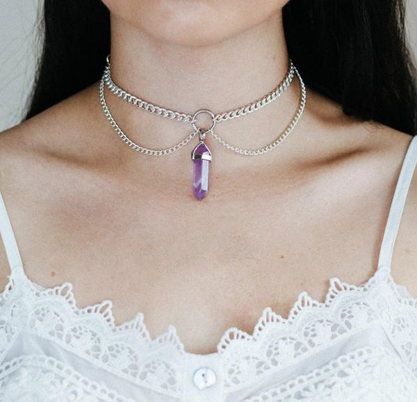 women crystal quartz stone pendant chain multi-layer choker chunky statement bib necklace gift, Golden;silver
women crystal quartz stone pendant chain multi-layer choker chunky statement bib necklace gift, Golden;silver