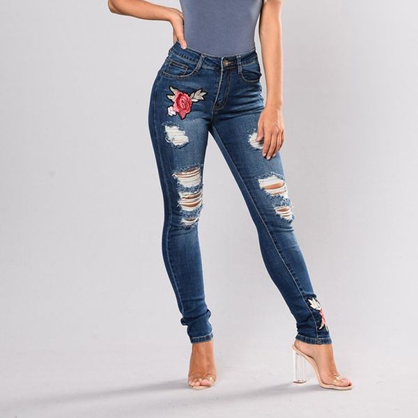 plus size embroidery high waist woman jeans skinny casual vintage ripped pants stretch pencil bottom elastic denim trousers, Blue
plus size embroidery high waist woman jeans skinny casual vintage ripped pants stretch pencil bottom elastic denim trousers, Blue