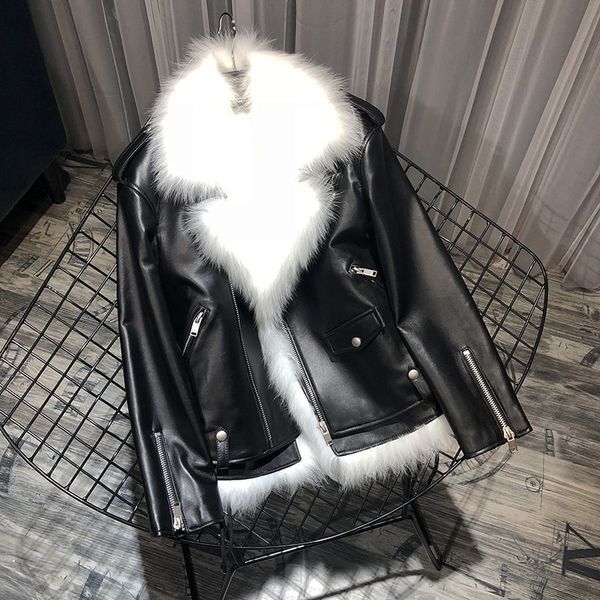 women's fur & faux luxry female waistcoats genuine leather sheepskin jackets moto biker long sleeve zipper womens short coats, Black
women's fur & faux luxry female waistcoats genuine leather sheepskin jackets moto biker long sleeve zipper womens short coats, Black
