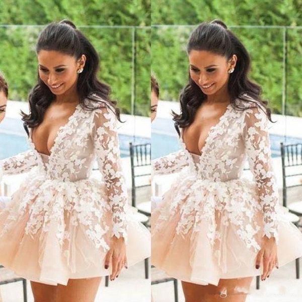 v neck short mini homecoming dresses 2019 long sleeve lace applique short prom dress formal party evening gowns, Blue;pink
v neck short mini homecoming dresses 2019 long sleeve lace applique short prom dress formal party evening gowns, Blue;pink