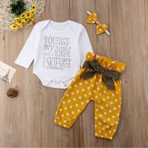 3pcs newborn baby girl cotton romper dot bowknot pants outfits clothes long-sleeved lettered printed hat-shirt yellow wavy trousers, White
3pcs newborn baby girl cotton romper dot bowknot pants outfits clothes long-sleeved lettered printed hat-shirt yellow wavy trousers, White