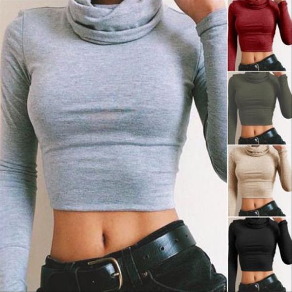2020 high collar waist uncovered navel t- base 2020 high collar waist uncovered navel t-shirt base shirt, White