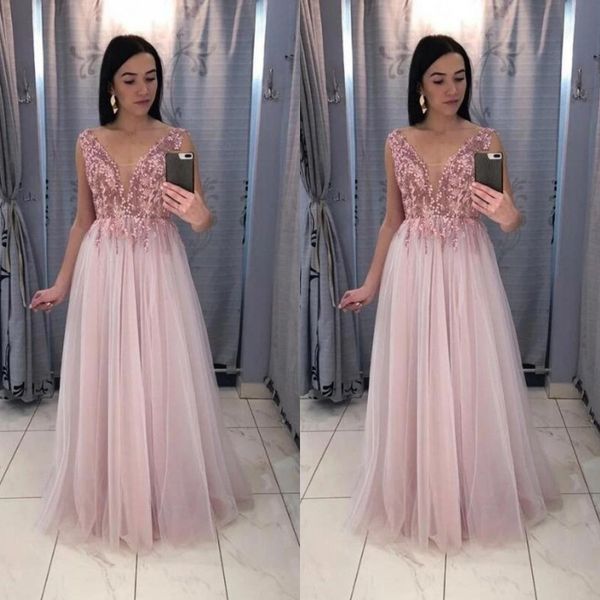 a line v neck floor length pink prom party dress tulle sleeveless formal evening party gowns with applique sequins, Black
a line v neck floor length pink prom party dress tulle sleeveless formal evening party gowns with applique sequins, Black
