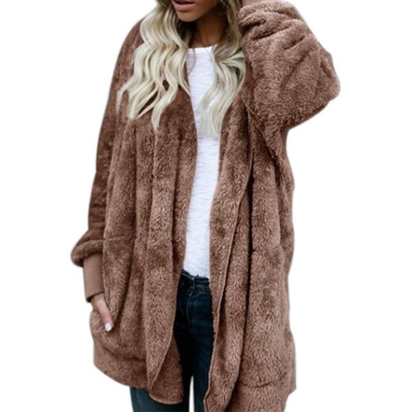 women's fleece fur jacket outerwear winter warm hooded fluffy coat fashion, Tan;black
women's fleece fur jacket outerwear winter warm hooded fluffy coat fashion, Tan;black