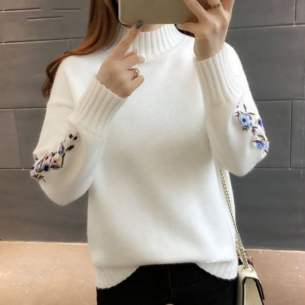women fashion autumn winter turtleneck sweater long sleeve warm embroidered knitted pullover femme, White;black
women fashion autumn winter turtleneck sweater long sleeve warm embroidered knitted pullover femme, White;black