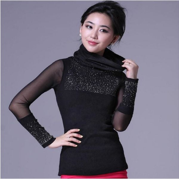 autumn women's re zuan base women's t-shirt diamond high collar all-match long sleeve knitted base shirt, White
autumn women's re zuan base women's t-shirt diamond high collar all-match long sleeve knitted base shirt, White