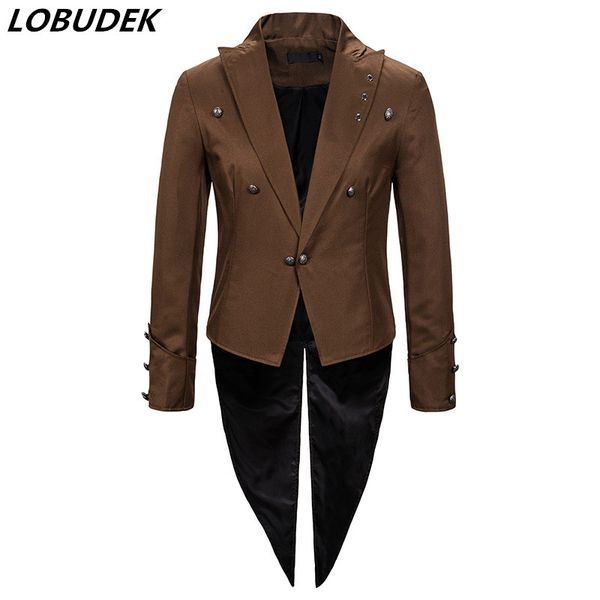 punk swallowtail men lapel double breasted tailcoat mid-length blazer coat men singer host tuxedo costume stage wear black brown, White;black
punk swallowtail men lapel double breasted tailcoat mid-length blazer coat men singer host tuxedo costume stage wear black brown, White;black
