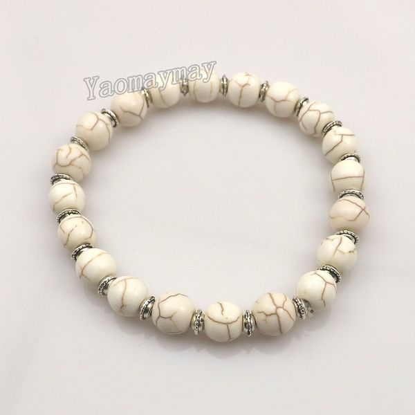 new year gift 8mm white turquoise bracelets with silver color spacer beads for women 12pcs ing, Black
new year gift 8mm white turquoise bracelets with silver color spacer beads for women 12pcs ing, Black