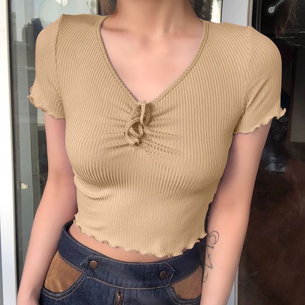 women's t-shirt v neck women short sleeve summer t shirt front bow bandage ruched crop 2021 streetwear navel bare cropped tshi, White
women's t-shirt v neck women short sleeve summer t shirt front bow bandage ruched crop 2021 streetwear navel bare cropped tshi, White