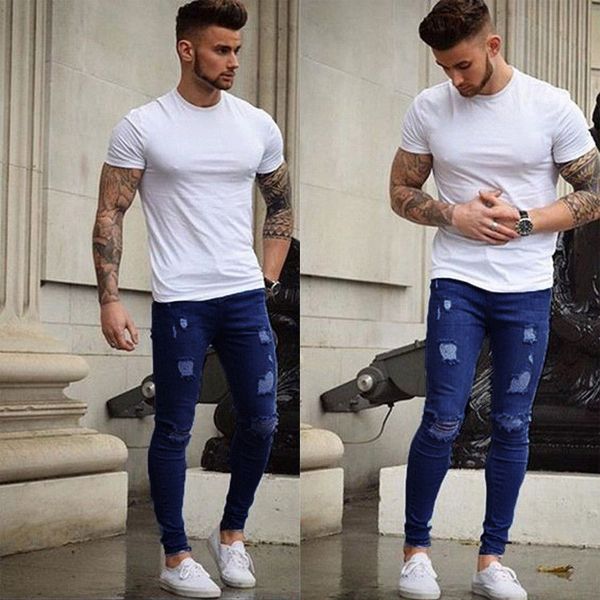 fashion hole distressed jean mens stretchy ripped skinny biker jeans frayed slim fit destroyed taped denim pants fit trouser, Blue
fashion hole distressed jean mens stretchy ripped skinny biker jeans frayed slim fit destroyed taped denim pants fit trouser, Blue