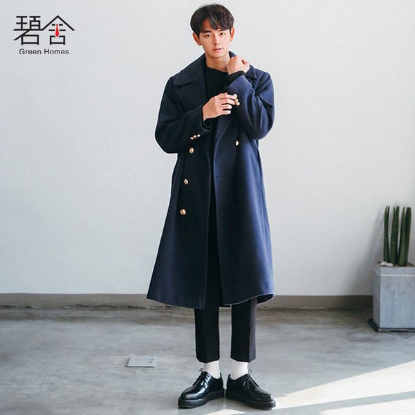 new winter men leisure long edition wool coat men's pure color youth fashion loose edition casual overcoat, Black
new winter men leisure long edition wool coat men's pure color youth fashion loose edition casual overcoat, Black