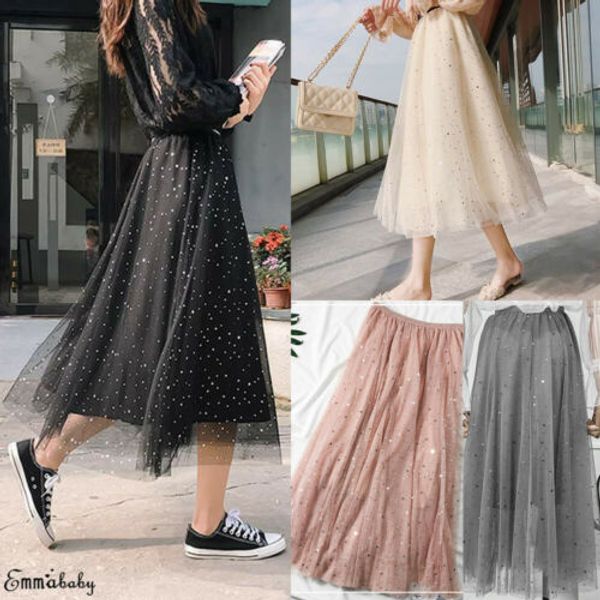 new women high waist pleated skirt long skirt swing star moon tulle dresses, Black
new women high waist pleated skirt long skirt swing star moon tulle dresses, Black