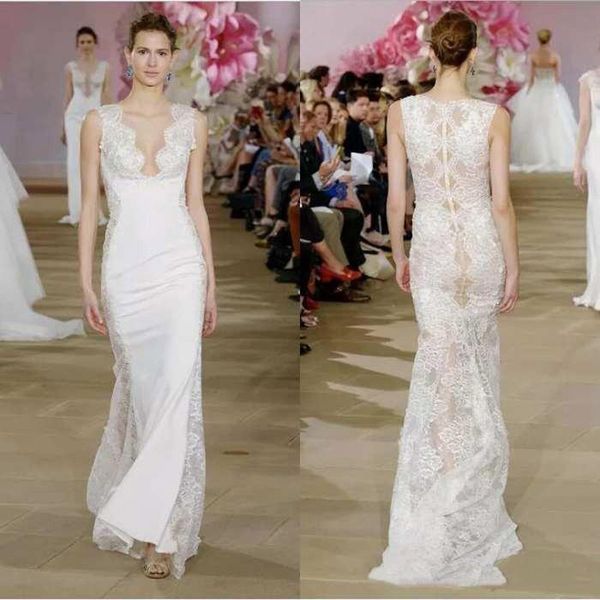 2020 famous design mermaid wedding dresses deep v-neck floor length lace sleeveless wedding gowns bridal dresses, White
2020 famous design mermaid wedding dresses deep v-neck floor length lace sleeveless wedding gowns bridal dresses, White