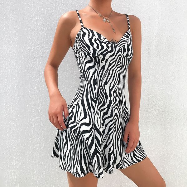 women mini dresses zebra pattern straped sleeveless a-line dress girl slim fit streetwear fashion style dresses, Black;gray
women mini dresses zebra pattern straped sleeveless a-line dress girl slim fit streetwear fashion style dresses, Black;gray