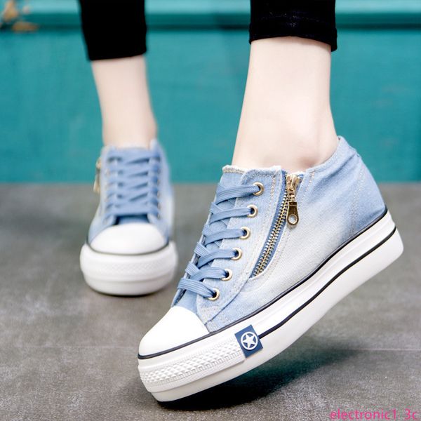2019 spring denim canvas shoes women's korean version increased height platform women's shoes, Black;green
2019 spring denim canvas shoes women's korean version increased height platform women's shoes, Black;green