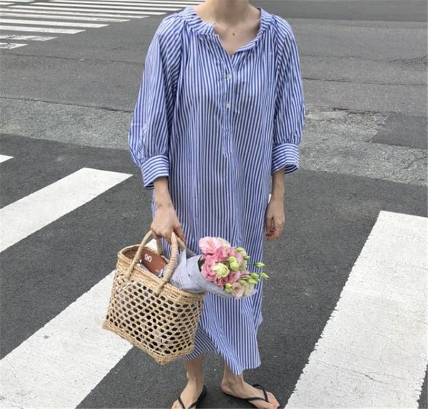 008 early autumn dress 2020 summer new long vertical stripe loose cardigan shirt dress women, Black;gray
008 early autumn dress 2020 summer new long vertical stripe loose cardigan shirt dress women, Black;gray
