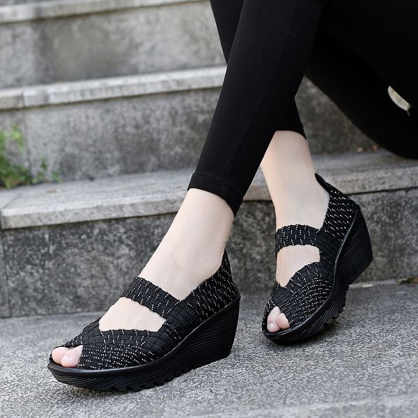 women sandals summer platform shoes peep toe 2019 fashion handmade woven shoes breathable wedge women sneakers big size 42, Black
women sandals summer platform shoes peep toe 2019 fashion handmade woven shoes breathable wedge women sneakers big size 42, Black