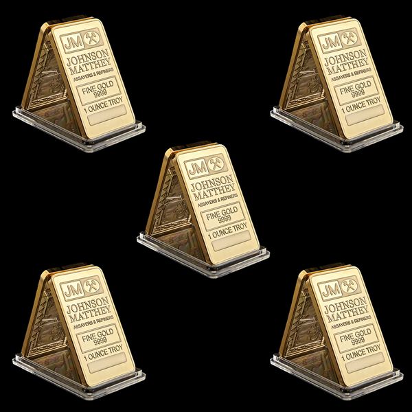5pcs the johnson matthey jm gold plated bullion souvenir bar with different laser serial number
5pcs the johnson matthey jm gold plated bullion souvenir bar with different laser serial number