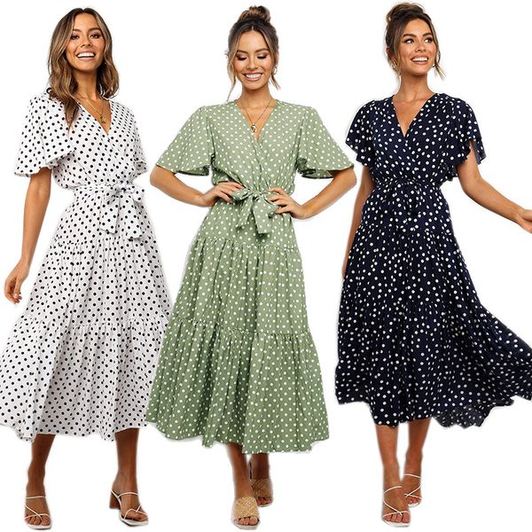 womens summer pleated v neck short sleeve dot printed a line casual beach party midi swing dress with belted, Black;gray
womens summer pleated v neck short sleeve dot printed a line casual beach party midi swing dress with belted, Black;gray