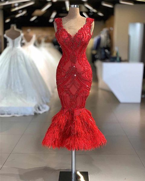 2020 red mermaid evening dresses luxury short lace appliqued prom gown vintage plus size arabic formal party gown with feathers, Black
2020 red mermaid evening dresses luxury short lace appliqued prom gown vintage plus size arabic formal party gown with feathers, Black