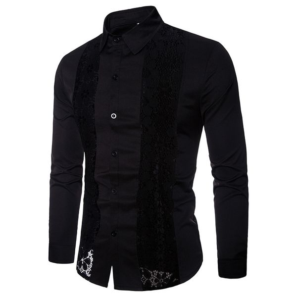 2020 autumn and winter new shirt bilateral lace stitching solid color fashion design men's long sleeve lapel shirt, White;black
2020 autumn and winter new shirt bilateral lace stitching solid color fashion design men's long sleeve lapel shirt, White;black