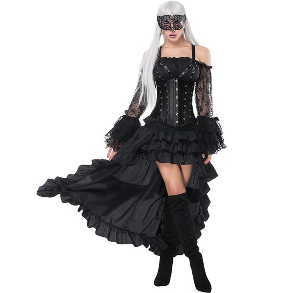 women spaghetti strap satin underbust corset and a layered hi-lo long skirt halloween cosplay steampunk 2pcs set gothic corset dress outfit, Black;white
women spaghetti strap satin underbust corset and a layered hi-lo long skirt halloween cosplay steampunk 2pcs set gothic corset dress outfit, Black;white