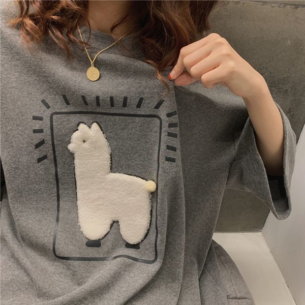 2020 women's t- alpaca t-shirt loose student round collar all-match summer base shirt fashion, White
2020 women's t- alpaca t-shirt loose student round collar all-match summer base shirt fashion, White