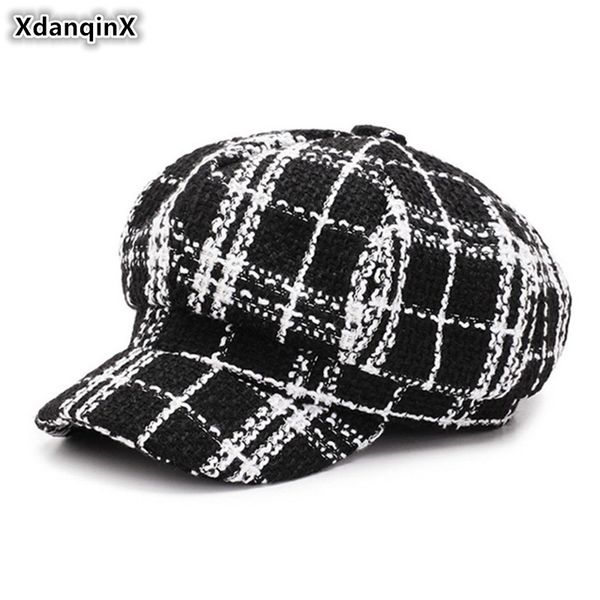 xdanqinx 2019 new autumn winter women's newsboy caps elegant ladies fashion hat vintage trend plaid sports cap female black hats, Blue;gray
xdanqinx 2019 new autumn winter women's newsboy caps elegant ladies fashion hat vintage trend plaid sports cap female black hats, Blue;gray
